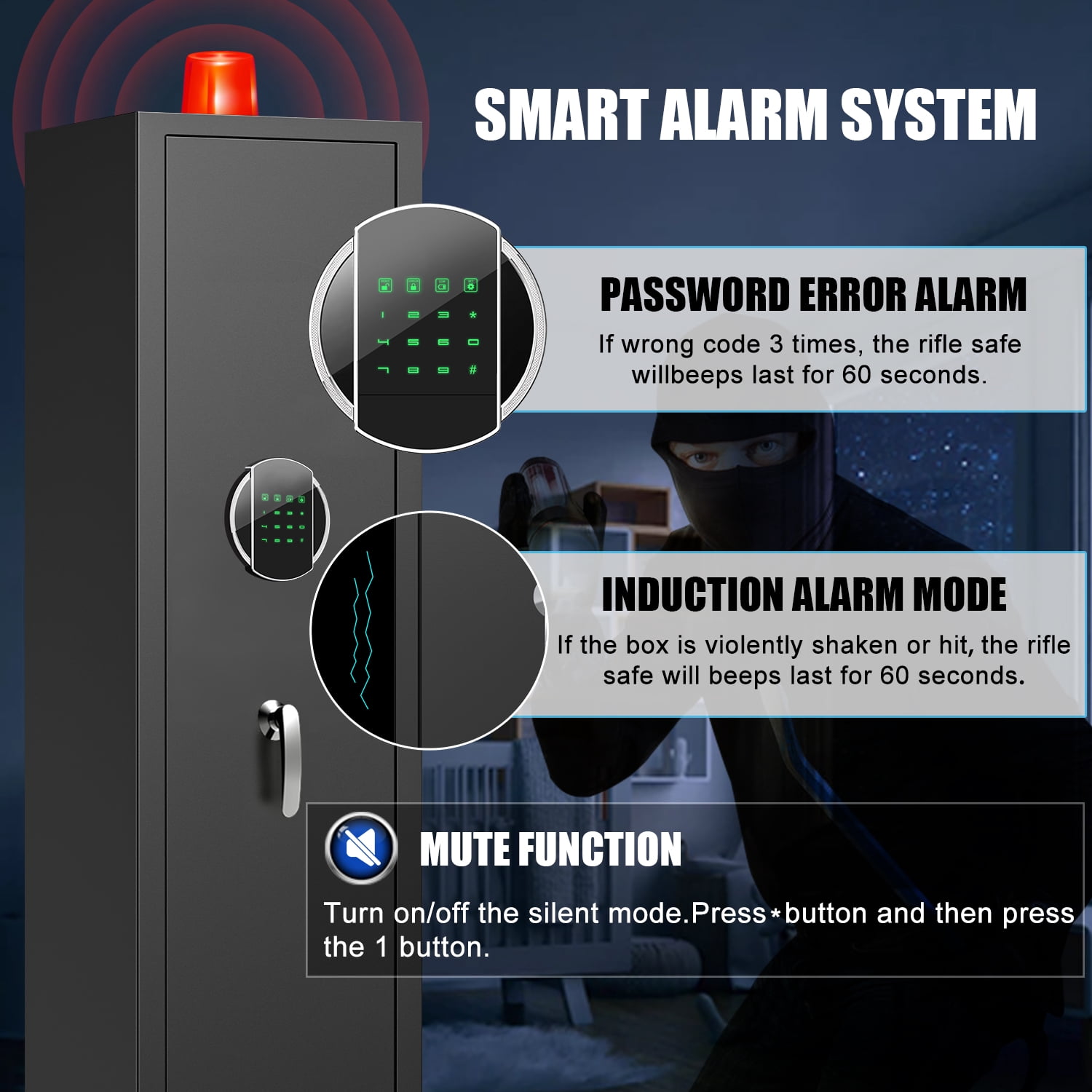 57" Digital Keypad Gun Safe, Quick Access for 5 Guns, Black, with Mute Function