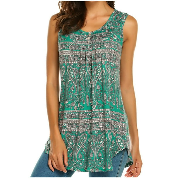 Blusa estampada sin mangas con cuello redondo a la moda para mujer, chaleco con botones Pompotops lopia991826