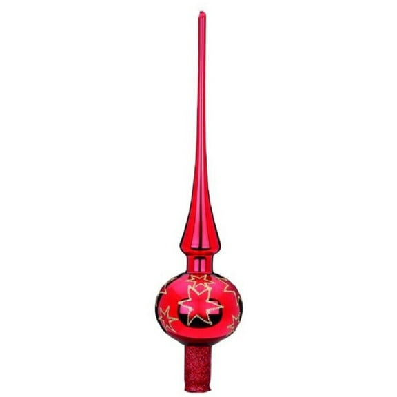 Inge Glas Red Stars of Christmas Finial German Glass Tree Topper 12 Inch New