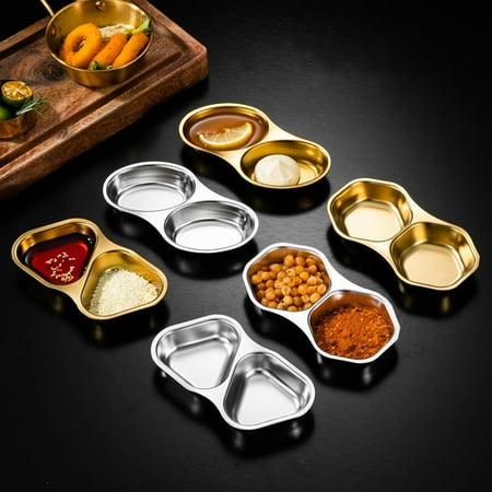 

GROFRY Sauce Dish Stackable Easy to Clean Stainless Steel Hexagon Triangle Oval Shaped Seasoning Plate for Kitchen Prep