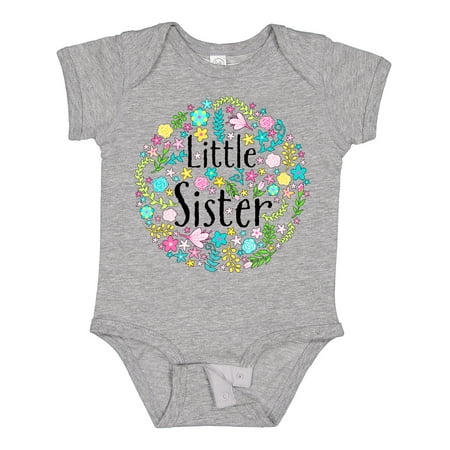 

Inktastic Little Sister with Flower Circle Boys or Girls Baby Bodysuit