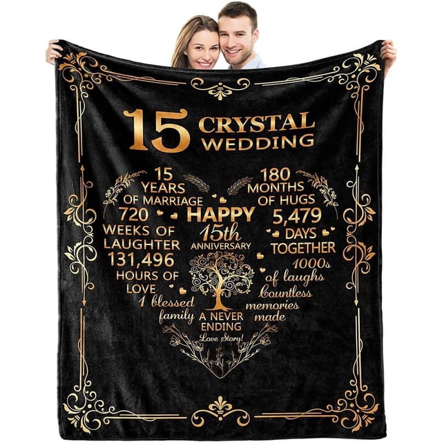 LHSHID Personalized Wedding Anniversary Blanket 15th Anniversary Blanket 15 Years Anniversary Crystal Wedding Gifts for Couple Parents 15th Wedding for Wife Her Husband Him 60"x80"