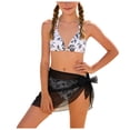 thumbnail image 2 of Linfrsh Girls Three Piece Swimsuit Girl's 3 Piece Swimsuit Cute Triangle Bikini with Ditsy Floral Print Cover Up Kid Bathing Suit(Black,8-9 Years), 2 of 9