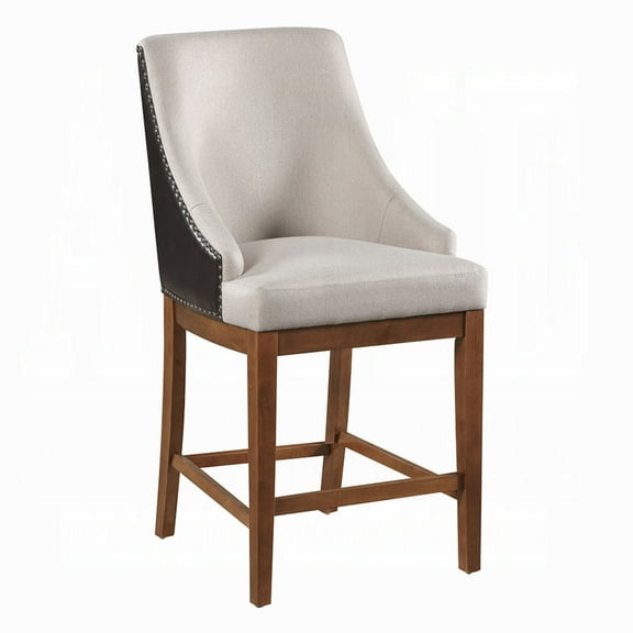 Elsie Counter Height Chair Set of 2, Black Faux Leather, Gray Fabric