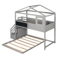 thumbnail image 3 of Bellemave Twin Over Full House Bunk Bed Frame with Storage Staircase and Blackboard,Playhouse Floor Bunk Beds with Roof,Solid Wood Loft Bed,Bedroom,Teens, Adults(Grey), 3 of 14