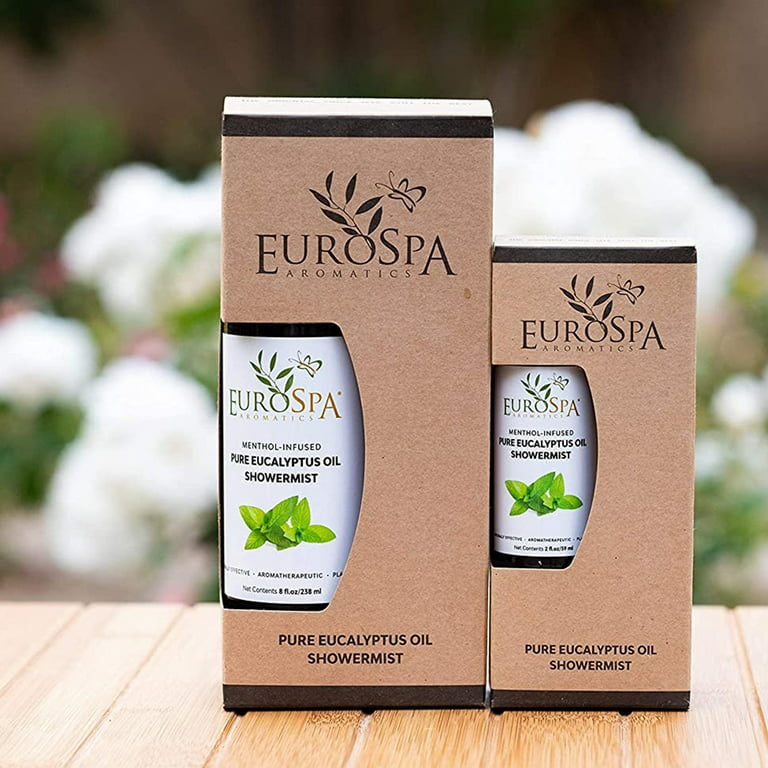 EuroSpa Aromatics Pure Eucalyptus Oil Shower Mist Spray Aromatherapy 8 Oz, Menthol  Infused 