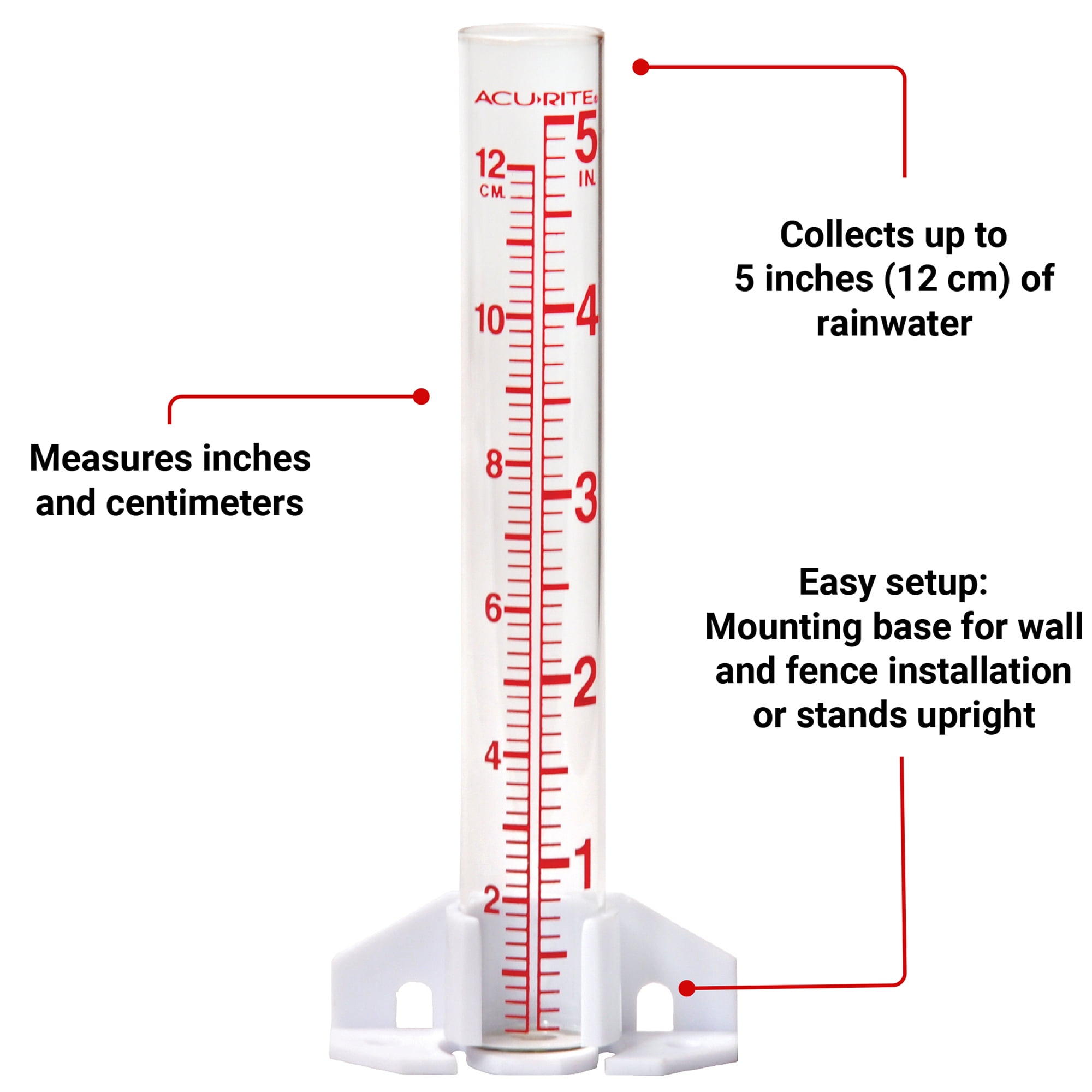 AcuRite 5-inch Capacity Glass Rain Gauge - Clear