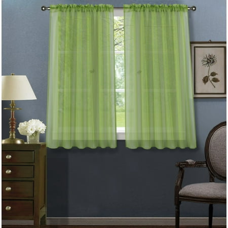 2pc Lime Green Solid Sheer Voile Window Curtain Set, Two (2) Rod Pocket Panels 55"W x 45"L (Each)