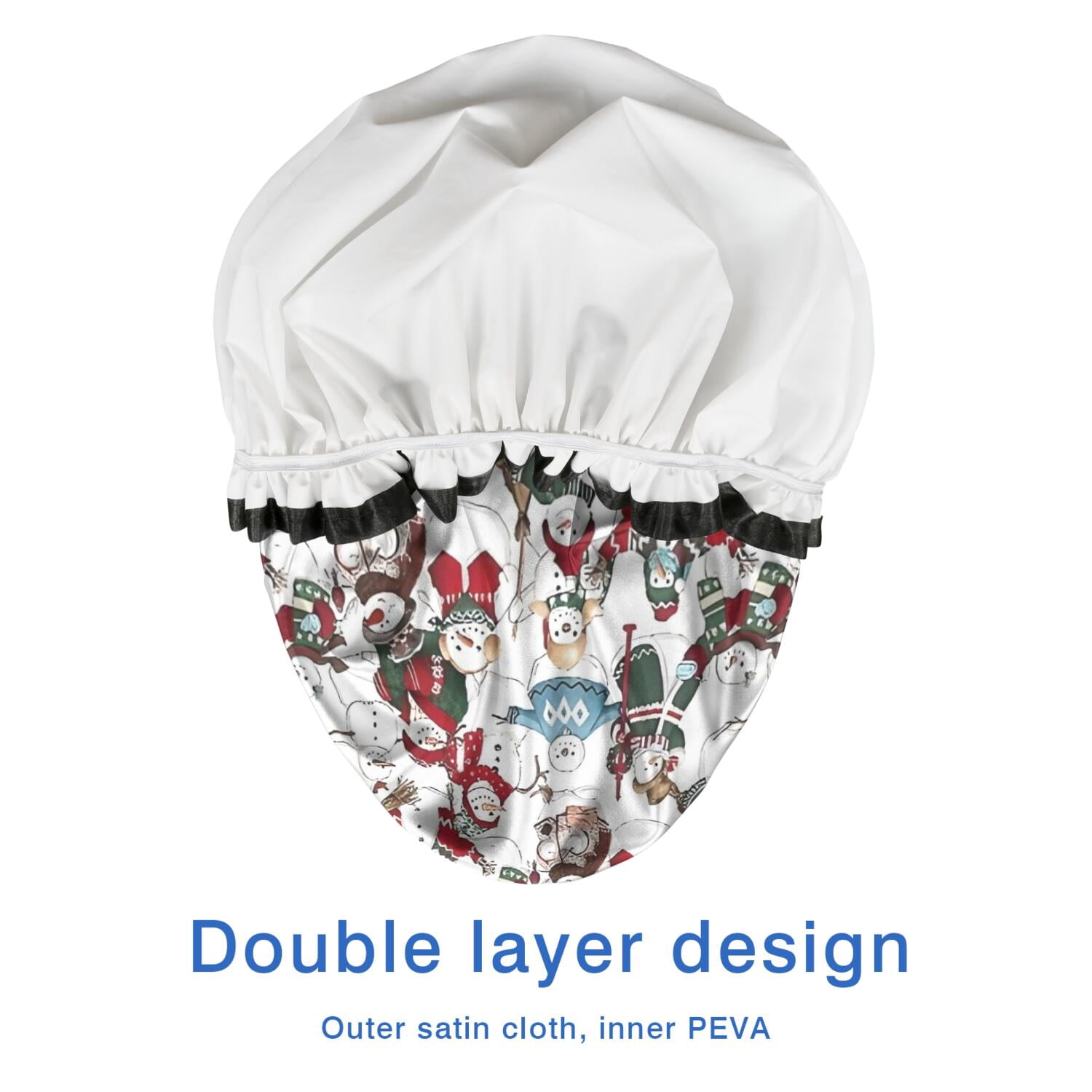 Shower Caps,White Christmas Snowman Pattern Waterproof Shower Cap for Women 4 Pieces,Double Reusable Hair Cover for Shower PEVA Elastic Stretch Hem