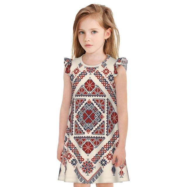 Balery Fashion Tatreez2 Camisón de princesa para niñas, pijama de algodón con mangas abullonadas, suave y bonito.-X-Large
