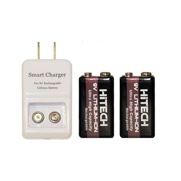 Single Bay 9 Volt Li-Ion / Li-Po Smart Charger   2 x HiTech 9 Volt Lithium Ion Batteries (600 mAh)