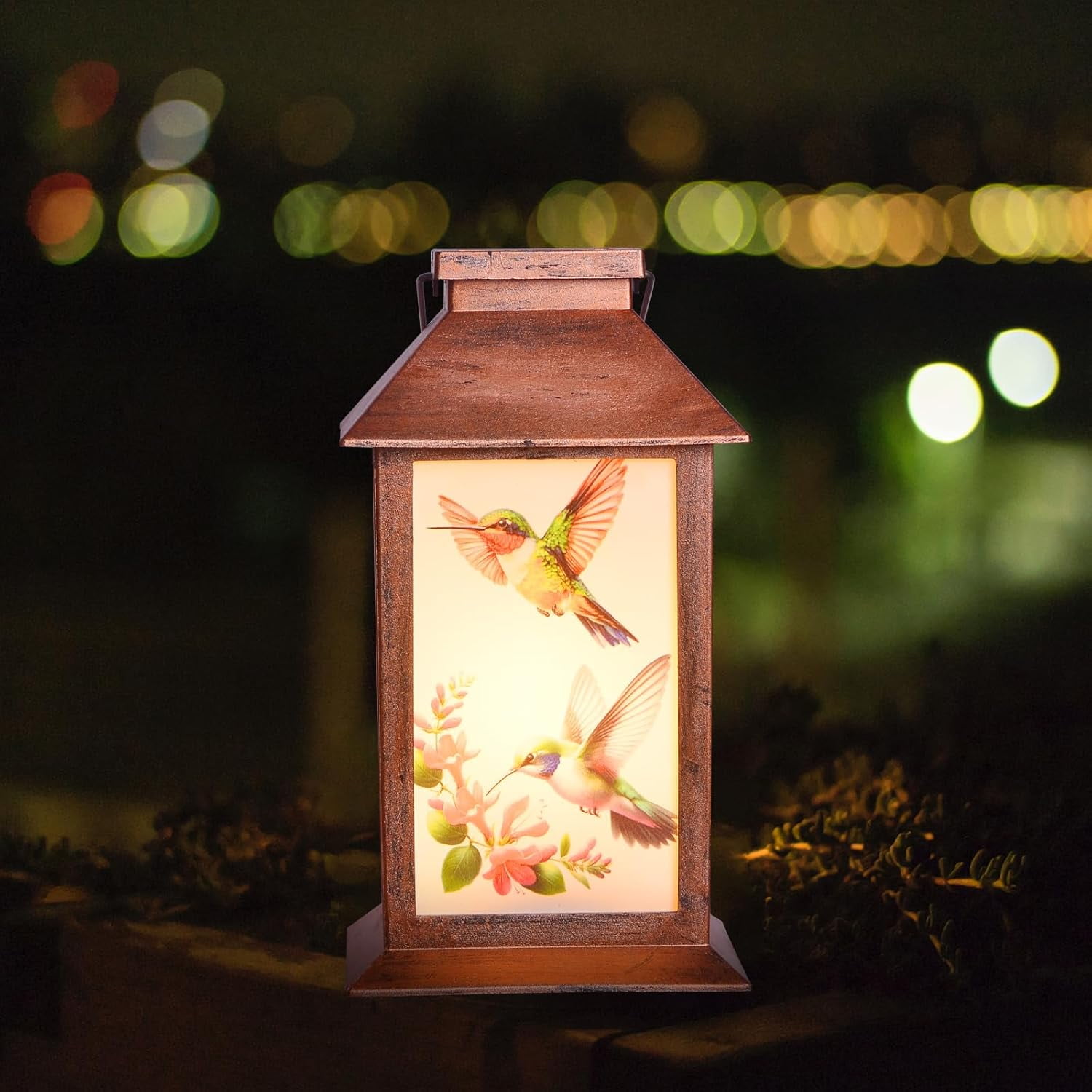 Hummingbird Solar Lantern House - Waterproof Hanging Wind Chimes Garden Lights | Geometric Cutouts, Auto On/Off Warm White for Patio/Yard/Pathway
