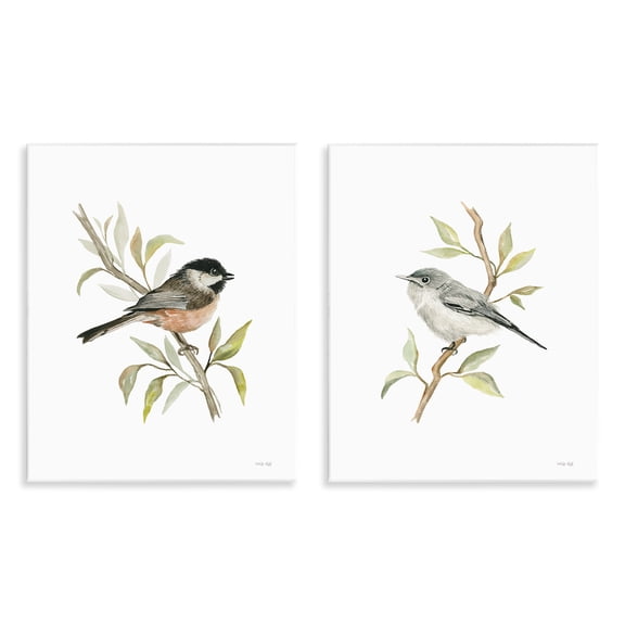 Stupell Industries Small Birds on Branches Animals Painting Unframed Art Print Wall Art, 11 x 14, Set of 2