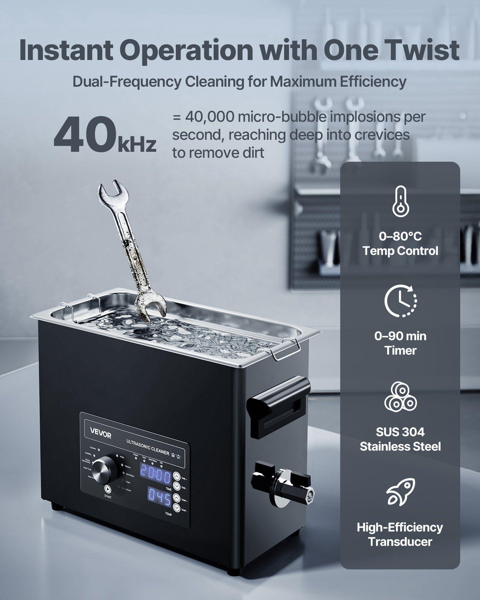 6L Professional Ultrasonic Cleaner Machine with Knob Control Stainless Steel Cleaning Basket and Ball for Watches Razors Jewelry Coins