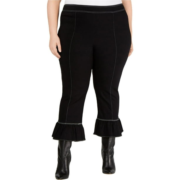 INC Pantalones casuales con dobladillo de campana para mujer, negro, 20W