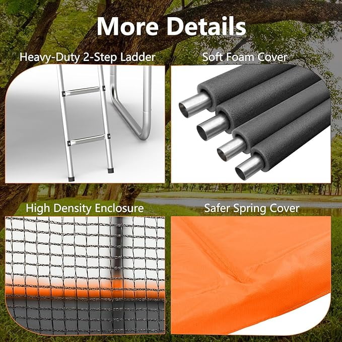 AOTOB 10FT Trampoline for Kids/Adults, Backyard 600 LBS Trampoline with Safety Enclosure Net/Ladder,Orange