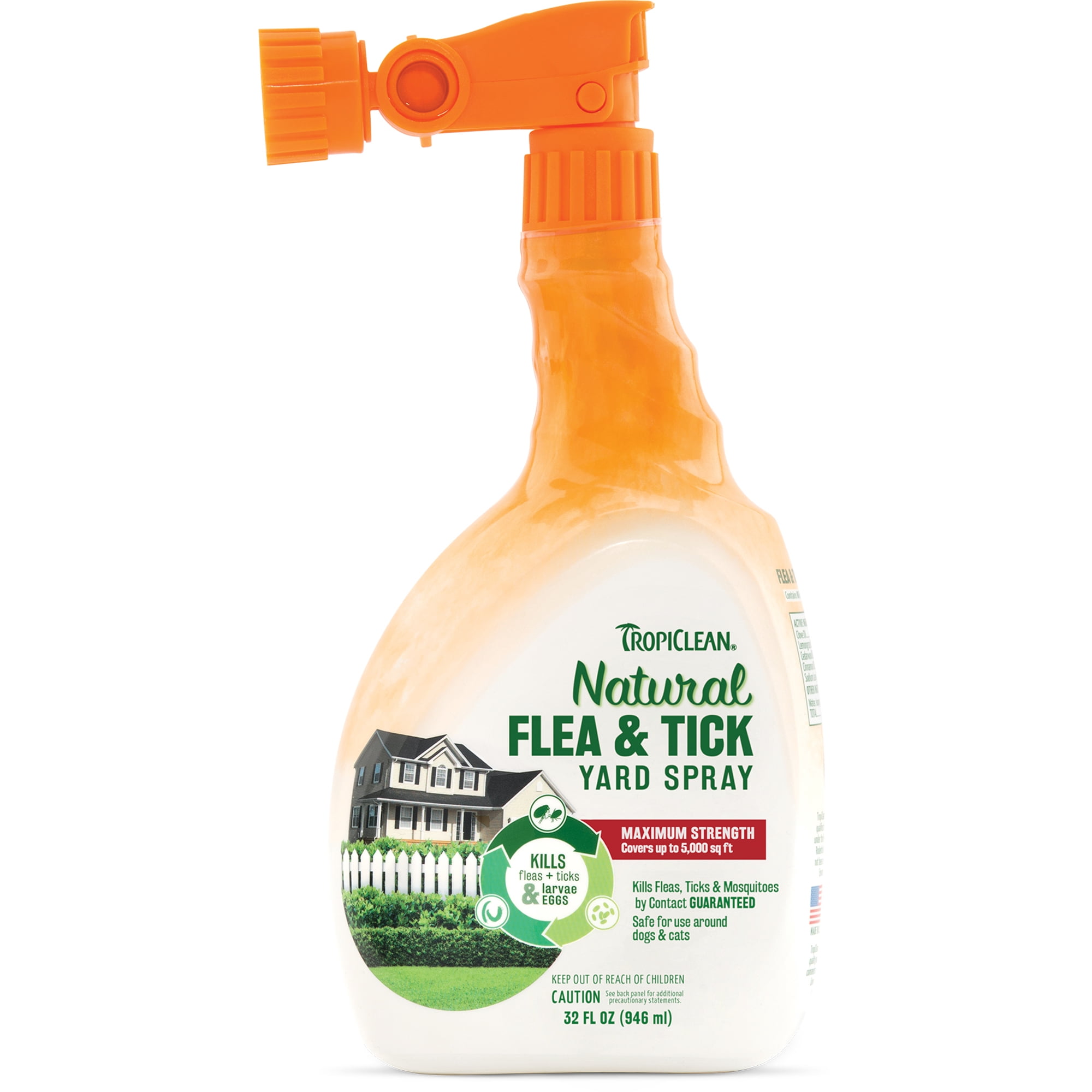 TropiClean Natural* Flea & Tick Yard Spray, 32oz - Made in USA, Kills Fleas, Ticks, Larvae, Eggs, Mosquitoes by Contact – 5,000 sq/ft Coverage, Cedarwood & Lemongrass Oil