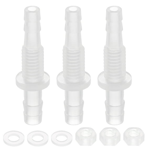 3Pack PlasticHose Barb Fitting, 3/16" x 1/4" Adapter Union with M8 Nut and Washer