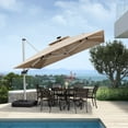 thumbnail image 3 of PURPLE LEAF 11FT Square Double Top Deluxe Solar Powered LED Patio Umbrella Outdoor Cantilever Umbrella, Beige, 3 of 16