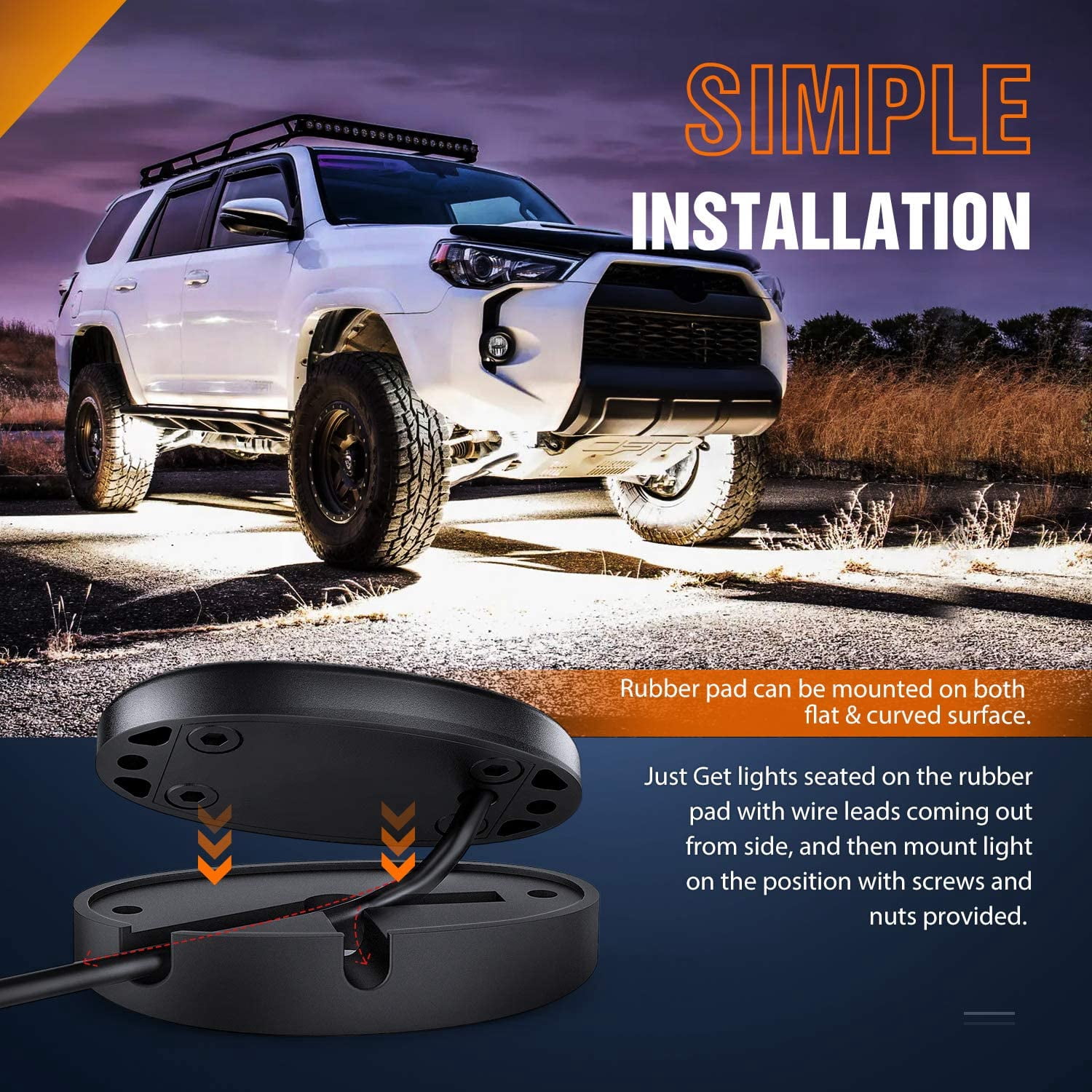 Nilight LED Rock Light 4PCS Underglow Wheel Well Pods Waterproof Exterior Underbody Roof Rack Side Lamps for Car Truck Pickups ATV UTV SUV Motorcycle Boat, White Color