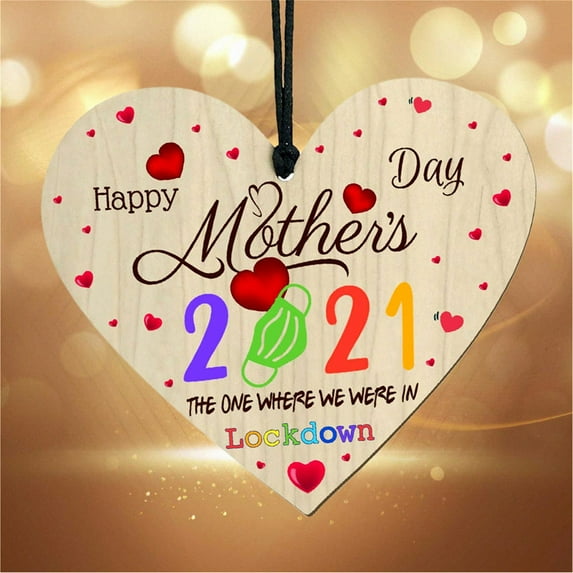 Mothers day gifts,wood heart ornament,Mother's Day Locked Wood Heart Colorful Pendant, I Love You Mum Wood Heart Plaque, Happy Mother's Day Wood Heart Shaped Ornament