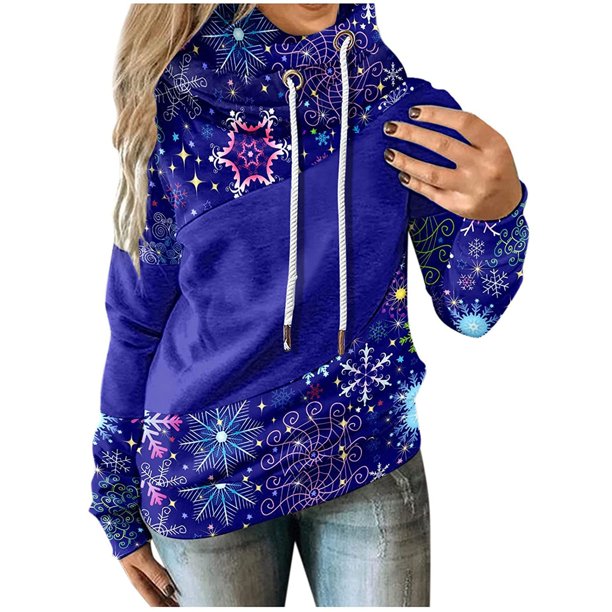 Moda Navidad mujer estampado manga larga cómodo transpirable con capucha Tops cordón Pompotops gfhjh12568