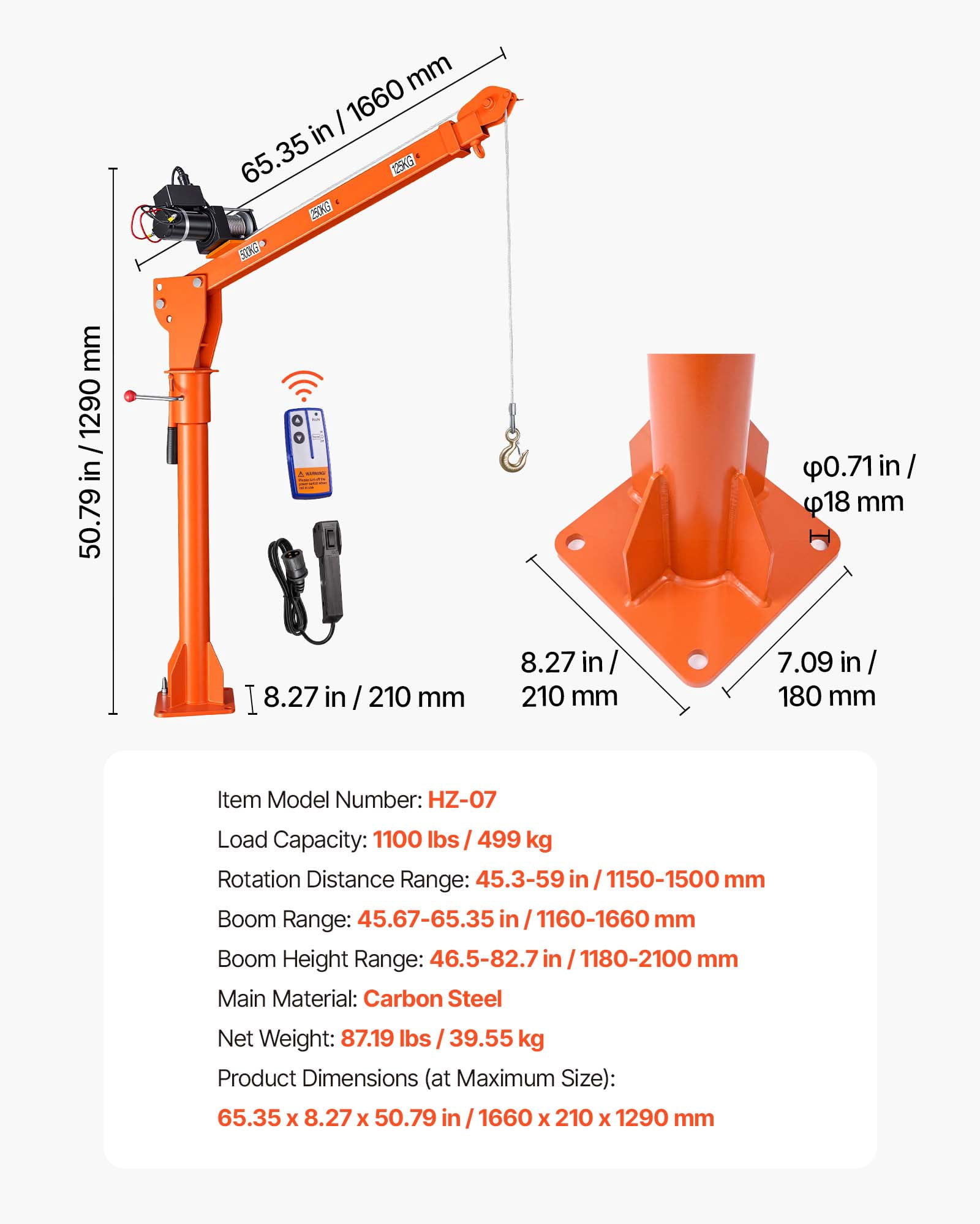 KFFKFF Electric Truck Crane, 1100 lbs Capacity with 12V 3000 lbs Electric Winch, 360° Rotating Telescopic Boom, Durable Galvanized Steel Construction, Foldable Design for Lifting Machinery and Lumber