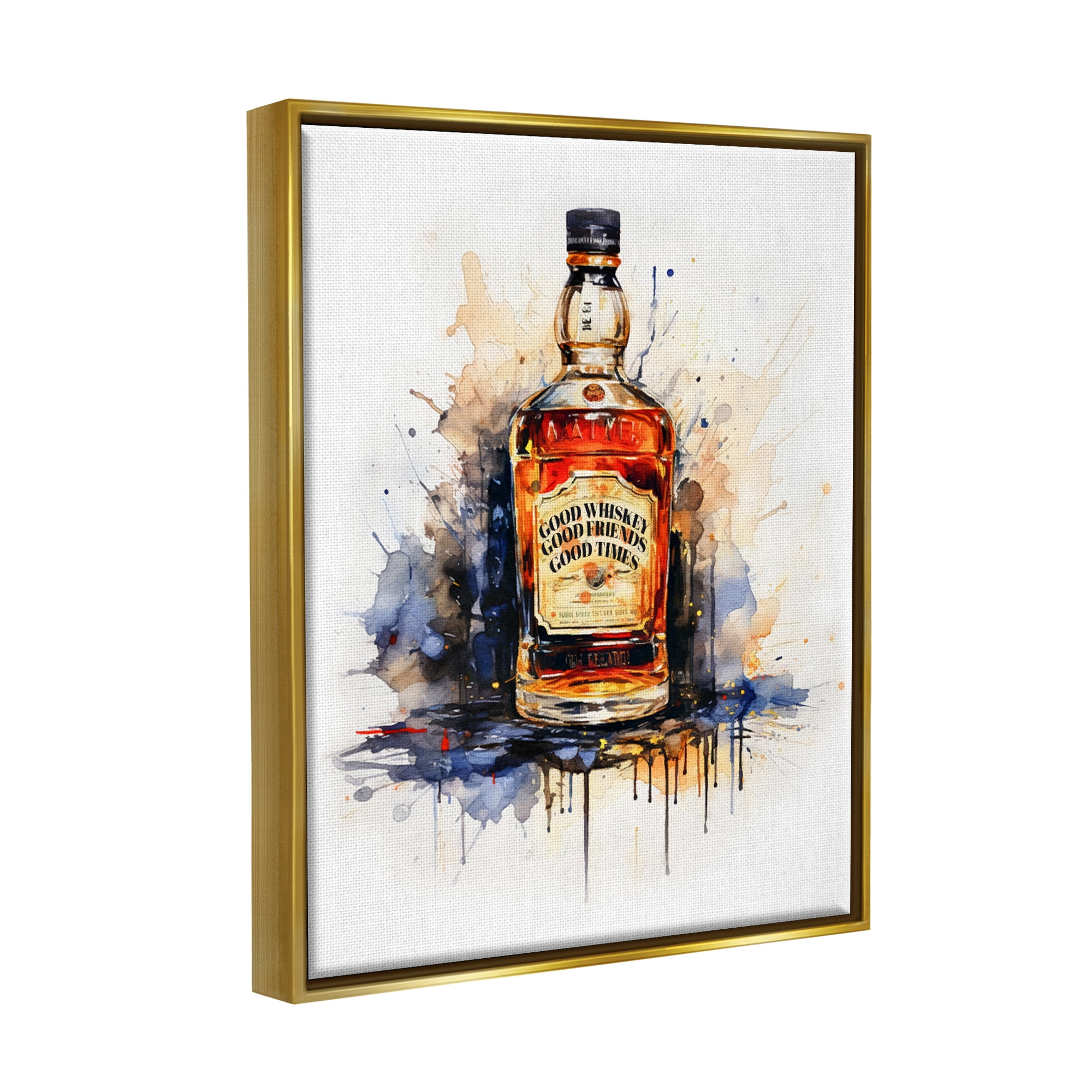 Stupell Industries Good Times Whiskey Bottle Food & Beverage Painting Gold Floater Framed Art Print Wall Art, 25 x 31