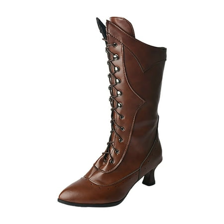 

QYZEU Cute Boot Socks Women Knee High Boots Wide Calf for Women Women S foreign Trade Autumn And Winter New Mid Heel White Lace Up Fashion Mid Boots