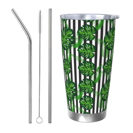 

Salouo Palm Greenery Print 20oz Tumbler with Lid Stainless Steel Vacuum Insulated Tumbler Durable Insulated Coffee Mug Thermal Cup with Splash Proof Sliding Lid-Straw Three-piece Set