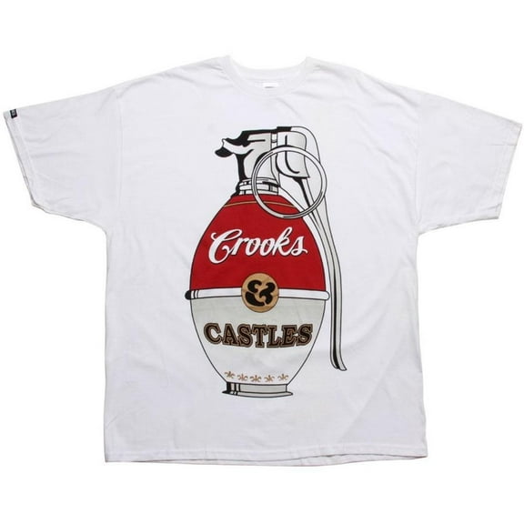 Crooks & Castles Men's T-Shirt War Hall Grenade Short Sleeve Crewneck Tee (Small, White)