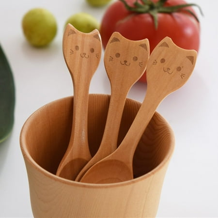 

YUNx Creative Wooden Spoon Animal Kids Cat Pig Dinner Soup Feeding Spoon Kitchen Tool