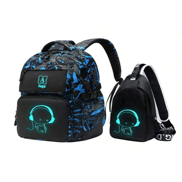 JUNWELL Asge Boys Backpack For Kids Camo Bookbag For Middle School Bags Travel Back Pack (Blue)