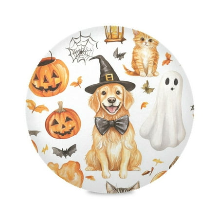 

WOBOGO Halloween Dog Round Placemats Set of 6 Heat Resistant Washable Kitchen Table Decorations 15.4in