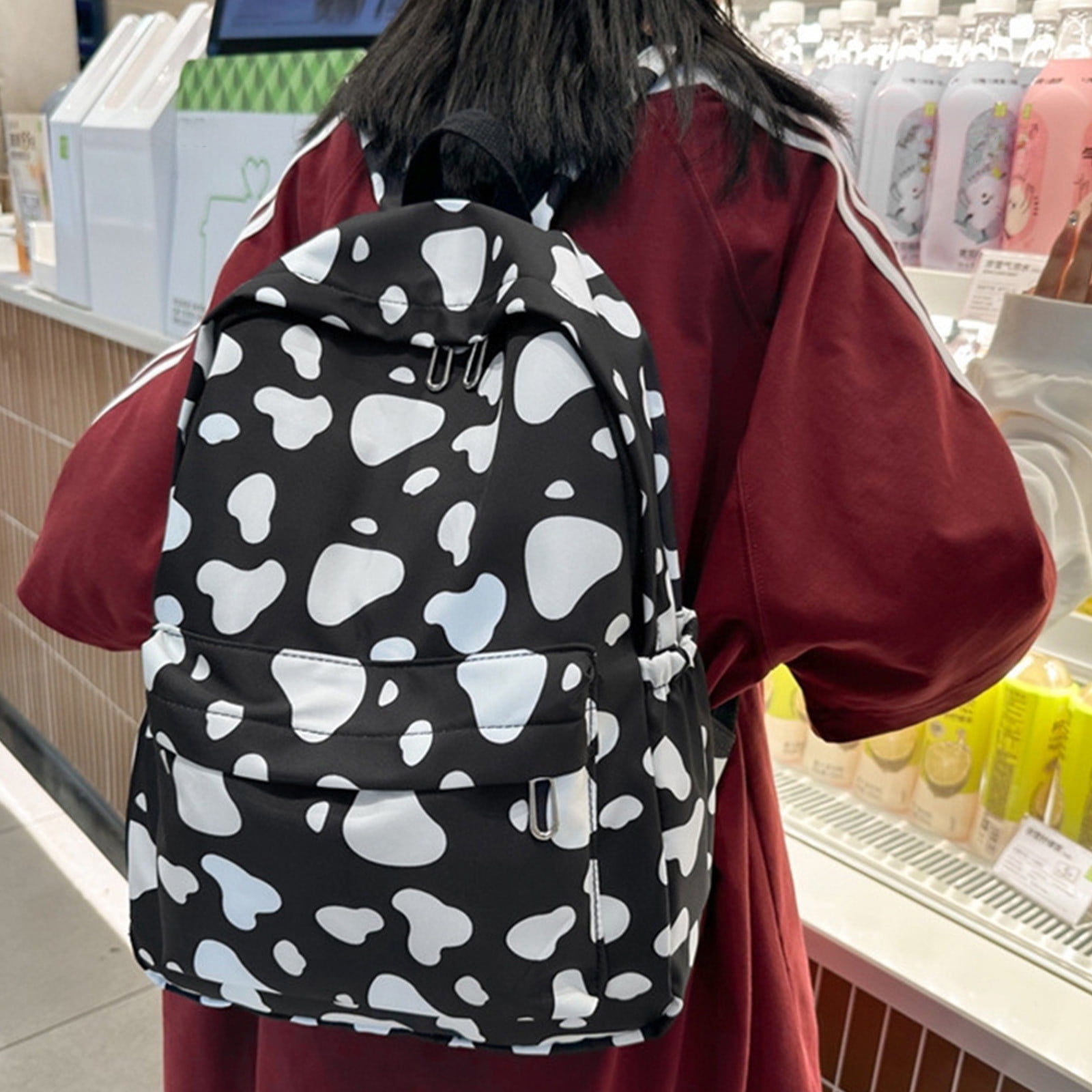 Nkmbld Water Resistant College Bookbag Cute Cow Print Backpack Fashionable and Versatile Large Capacity Backpack, Black