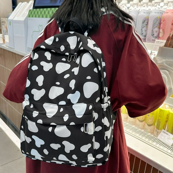 Qwtwty Cute Cow Print Backpack Fashionable And Versatile Large Capacity Backpack Small And Fresh Backpack Casual Backpack