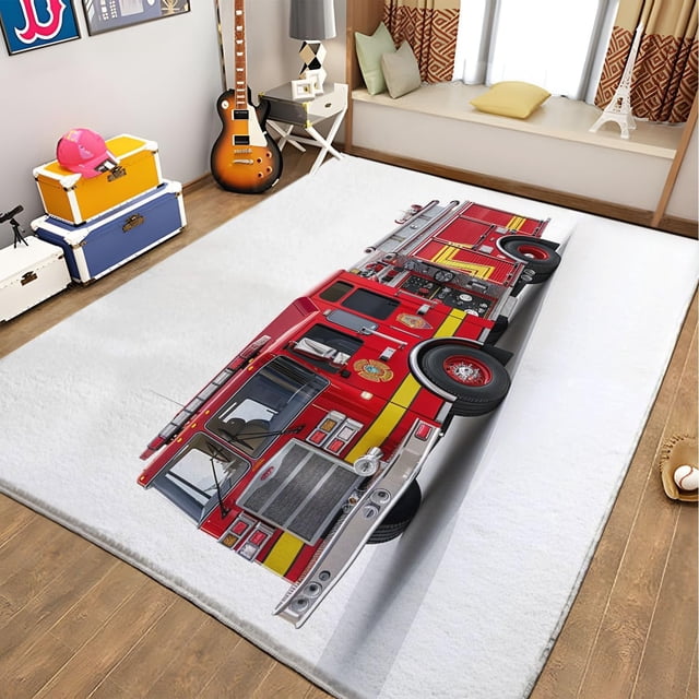 Non Slip Area Rug 6ftx9ft 3D Fire Car White Background Rugs for Living Room Soft Washable Stain Resistant Shaggy Rug, Throw Rug Carpet for Dining Room Office Playroom