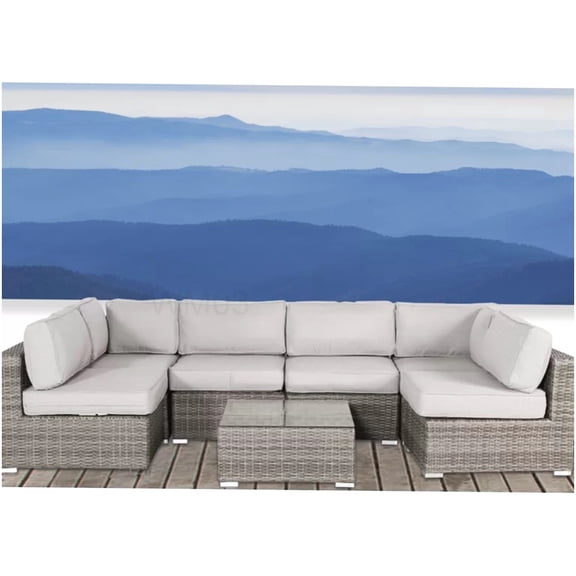 7-Piece Outdoor Patio Sofa Set with Coffee Table, Fully Assembled Brown Gray Wicker Sectional for 4