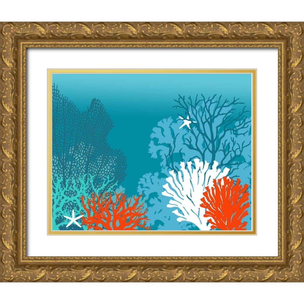 Fab Funky 24x20 Gold Ornate Wood Framed with Double Matting Museum Art Print  Titled Underwater Coral