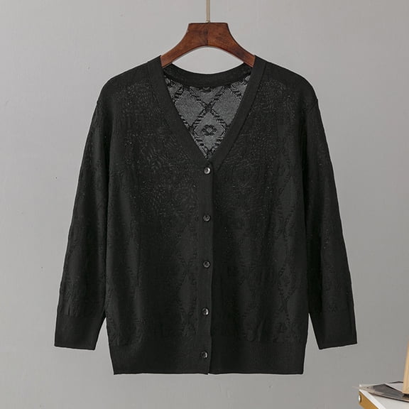 Itsame Womens Cardigan, Long Sleeve Lightweight Knit Open Front Cardigan Outerwear with Pockets Black Free Size