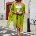 thumbnail image 2 of JIAYUE Womens Swimsuit Cover-Ups Boho Cardigan Batwing Short Sleeve Bathing Suit Cover Ups Solid Color Knee Length Sheer Loose Casual Beach Resort Wear For Women, 2 of 5