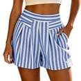 thumbnail image 2 of Binmer Women's Striped High Waist Shorts with Pockets,Casual Loose Fit Summer Beach Vacation Shorts Blue,Women's Plus L, 2 of 8