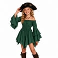 thumbnail image 2 of Girls Dress Off Shoulder Sleeve Smocked Waist Handkerchief Dress For Halloween Cosplay Party(Dark Green,4-5 Years), 2 of 5