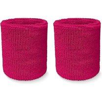 Couver Unisex Wrist Sweatband - Solid Cotton Terry Colth Sport Wristband, Hot Pink, One Size, 1 Pair
