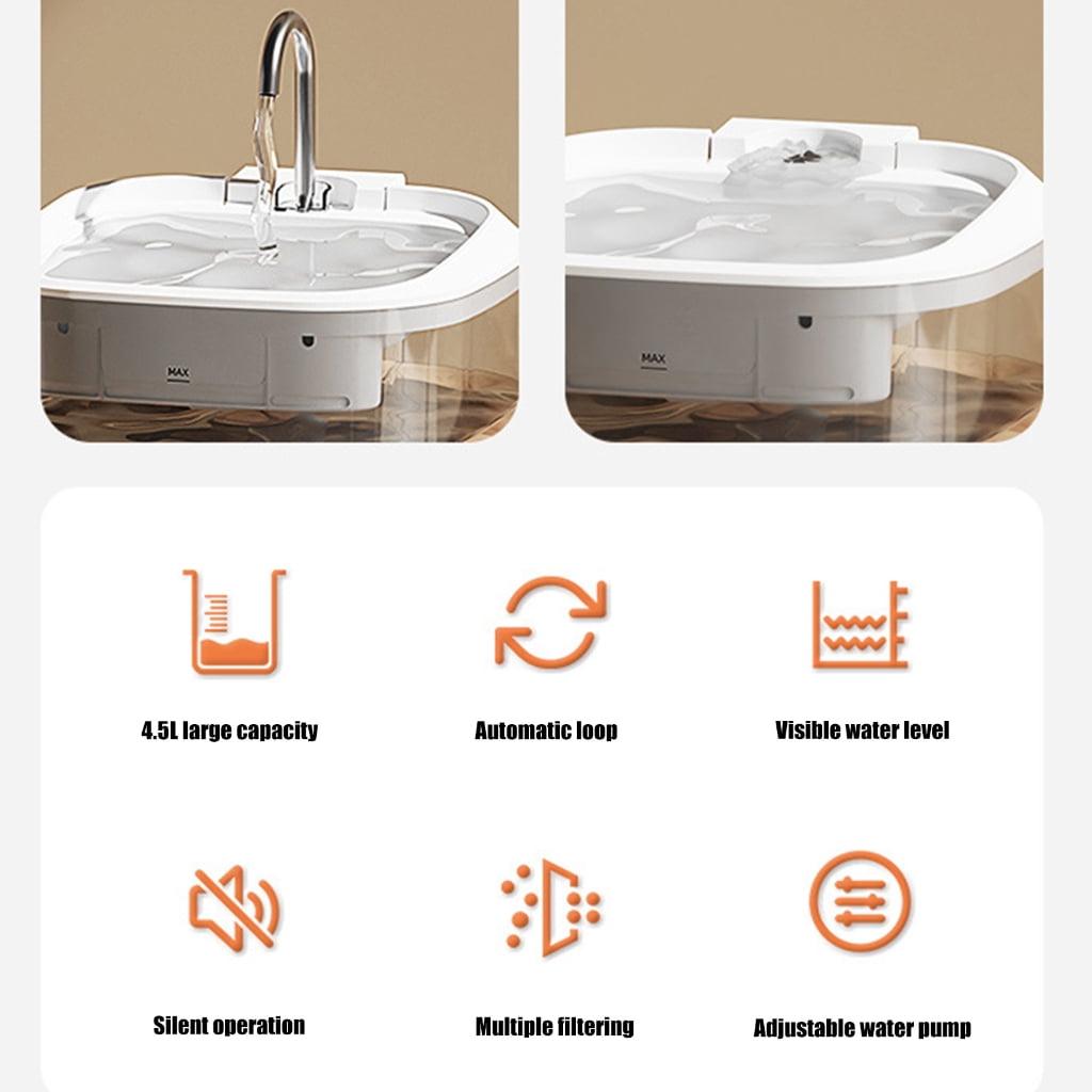 Cats Water Dispenser With Filtration Stainless Steel Bowl Low Noise Water Fountain For Automatic Water Circulations