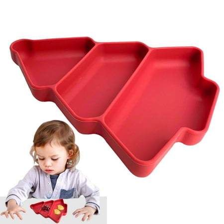 

BESTHUA Suction Plates for Toddlers Christmas Tree Shaped Silicone Toddler Plates Self Feeding Plates with 3 Compartments for Snacks Desserts Appetizer effectual