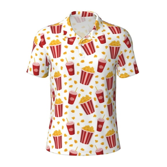 Vsdgher Popcorn Print Men's Short Sleeve Stretch Polo Shirt, Moisture-Wicking Performance Polo Shirt