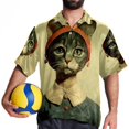 thumbnail image 4 of Retro Cat Men's Casual Printed Button Down Short Sleeve Poplin Hawaiian Beach Shirt with Spread Collar Tops, 4 of 6