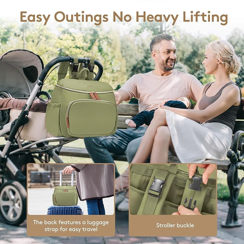 Diaper Bag Backpack, Lightweight Baby Bag for Moms and Dads, Compact Travel Diaper Backpack with Stroller Straps & Changing Pad, Waterproof & Stylish Baby Bag for Everyday Essentials