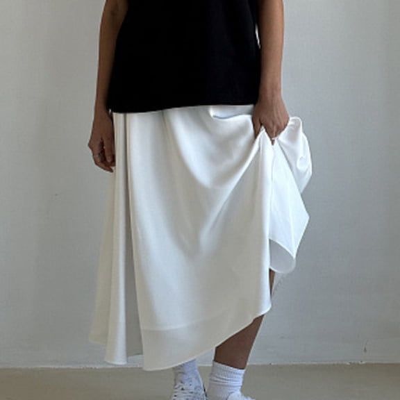 Aloohaidyvio Short Skirts for Women,Womens Summer Ice Silk Solid Color Halter Skirt High Waist Midi Long Long Skirt